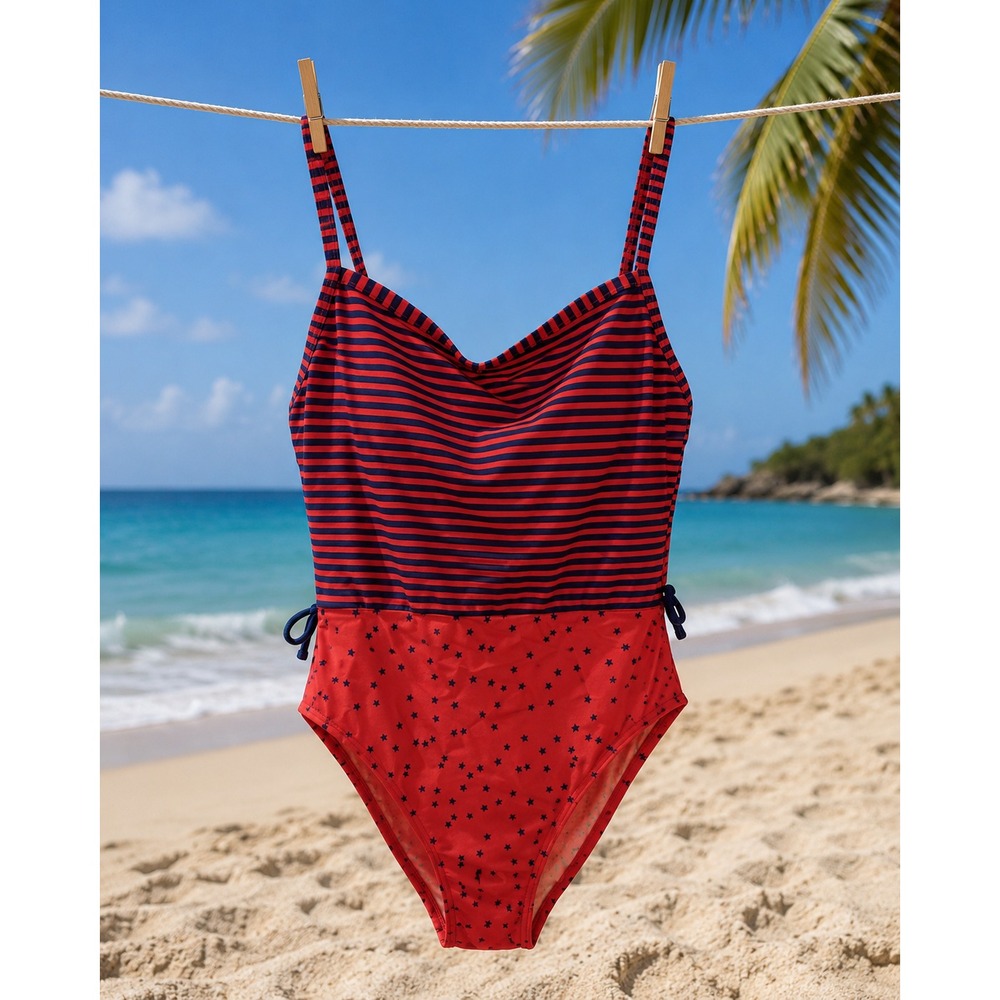 Talbots Miraclesuit One Piece Swimsuit Womens 8 Red Navy Stripe Swimwear NWT